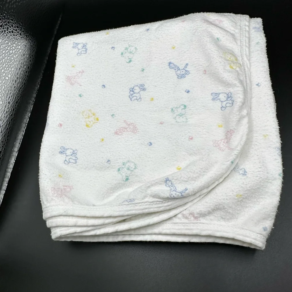 STORK CRAFT Vtg 100% Cotton‎ Made In USA Baby Receiving Blanket Bears Bunnies